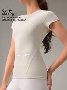 OutZeal Damen Sport T-Shirt Workout Gym Top feuchtigkeitsableitend, butterweich, eng anliegend, mittlere Kompression - Aprikosenfarben - Übersicht 2