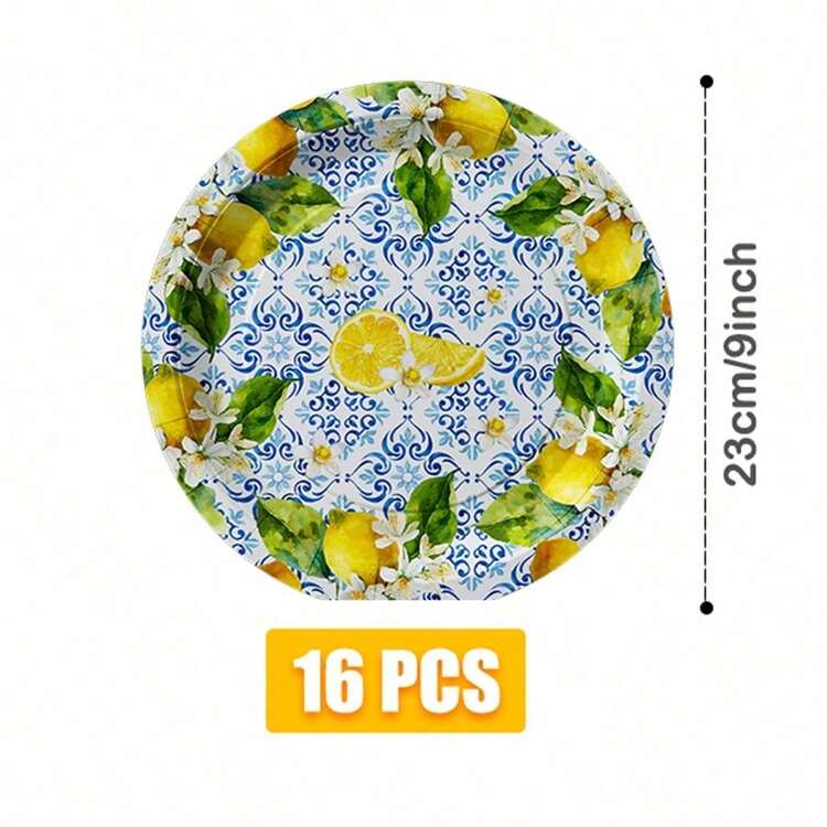 Lemon Blue And White Porcelain Disposable Plates, Napkins, Paper Cups, Disposable Party Supplies Set, Suitable For 16 Guests, Suitable For Birthdays, Weddings, Theme Parties, Family Picnics, Disposable Plates, Party Utensils - View 8