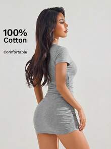 SHEIN PETITE Summer Dress Solid Ruched Bodycon Dress,Dresses For Women Summer ,Petite Women - Grey - View 2