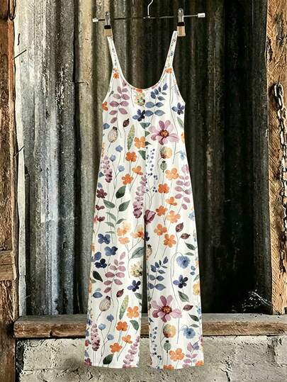 EMERY ROSE Women's Casual Printed Jumpsuit, Versatile Holiday Wear