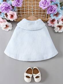 SHEIN Elladie kids 女婴秋冬新款白色蓬松人造保暖内衬休闲优雅外套 - 淺藍色 - 查看 2