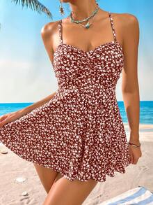 Swim Lushoire Women's Minimalist Printed Camisole Tankini - Burgundy - View 3