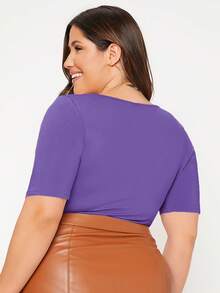 SHEIN BASICS 大码女式纯色方领短袖休闲连体衣 - 黃色 - 查看 2