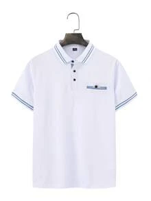 Calvornis 男士極簡印花短袖 Polo 衫 - 白色 - 查看 2