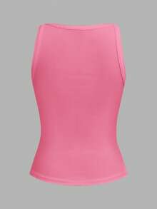 Light Pink Summer Casual Vacation Women Tank Top, Ribbed V-Neck Racerback Gathered Solid Basic Versatile Club Yoga Boho Style Beach Outfits - Coral Pink - View 2