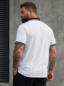 DRIVNCORE Plus Size Men's Contrast Color Block Collar Casual Half-Zip Short Sleeve Polo Shirt Men's T Collar T Shirt White And Black Shirt Men Men's Clothing Online Men Polo Shirts Men Golf Shirt Old Money,Daily Leisure, Weekend Trips, Outdoor Activities, Travel Expeditions, Relaxed Work Environments Or Semi-Formal Occasions, Boyfriend/Husband Gift, Anniversary /Birthday Gift Party Christmas New Years Wedding - White - View 2