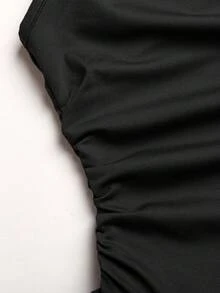 SHEIN 少女金属3D立体花卉装饰不对称肩部连衣裙 - 黑色 - 查看 6