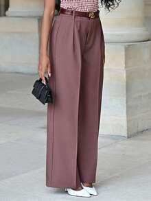 Mima John Maillard Wide Leg Elegant Modern High-Waisted Suit Pants, Vacation New Years - Rust Brown - View 4