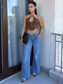 Vassilux White Corset Hook And Eye Front Mesh Insert Cami Top Casual Summer - Brown - View 1