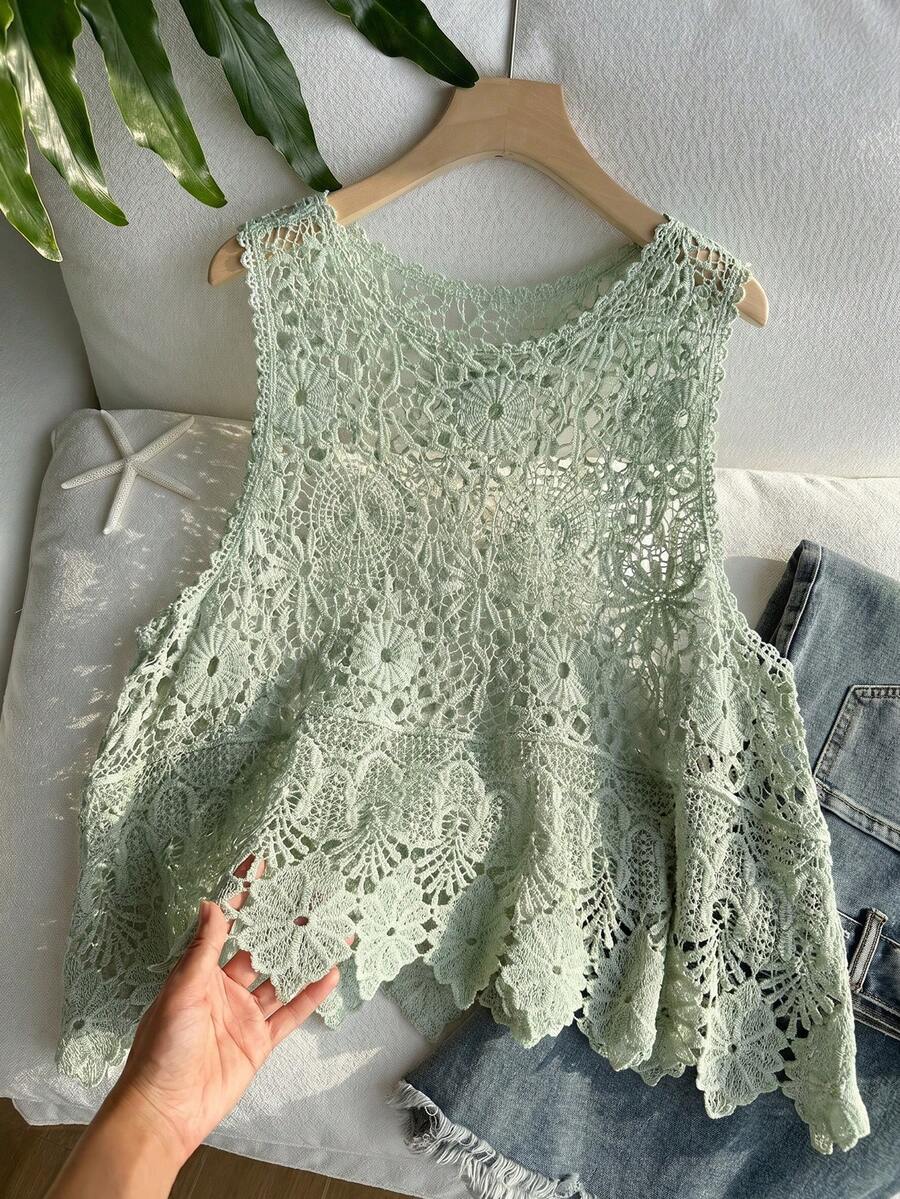 SHEIN EZwear 大码橄榄绿纯色圆领夏季针织背心,女士,春夏款 - 橄欖綠 - 查看 1