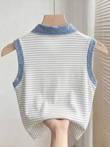 Resyla Lemon Embroidery Striped Print Contrast Trim Casual Tank Top, Summer - Multicolor - View 2