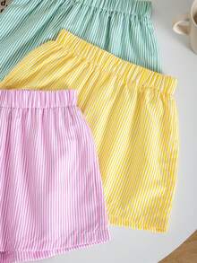 SHEIN 3件套少女条纹休闲短裤套装 - 彩色 - 查看 6