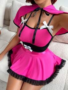 Fantasy Costume Fantasy Costume 3件套小红帽角色扮演服装，包括斗篷、红色和黑色迷你裙，适合派对、音乐节等场合。 - 玫紅色 - 查看 3