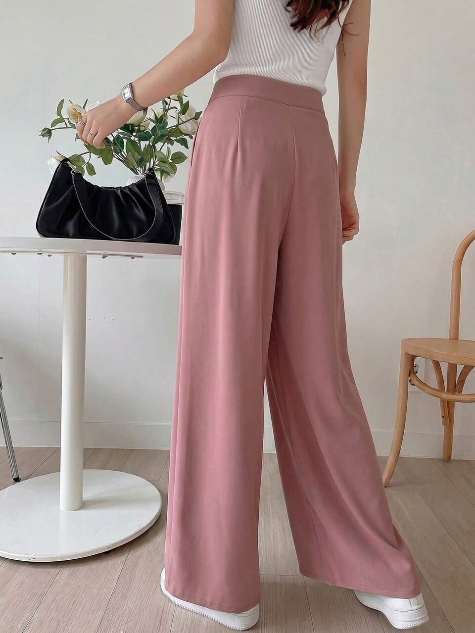 Women's Casual Causual Wide Leg Solid Color Pants Office Dusty Pink Autumn