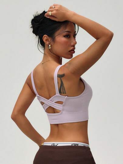 SHEIN Dewbera 1 chiếc áo ngực thể thao cường độ cao dành cho nữ, kiểu dáng racerback, dây đeo chéo bản rộng, không đường may, ôm sát, thích hợp cho yoga.