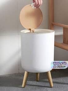 1Pc White Portable Plastic Trash Can With Lid, Kitchen Compost Bin, Light Luxury Fashion Trash Can, Suitable For Kitchen, Bathroom, Dormitory, Office, School, Home, Household Items 19.5*10.8Cm/22Cm*36.3Cm Two Sizes Available - White - View 1