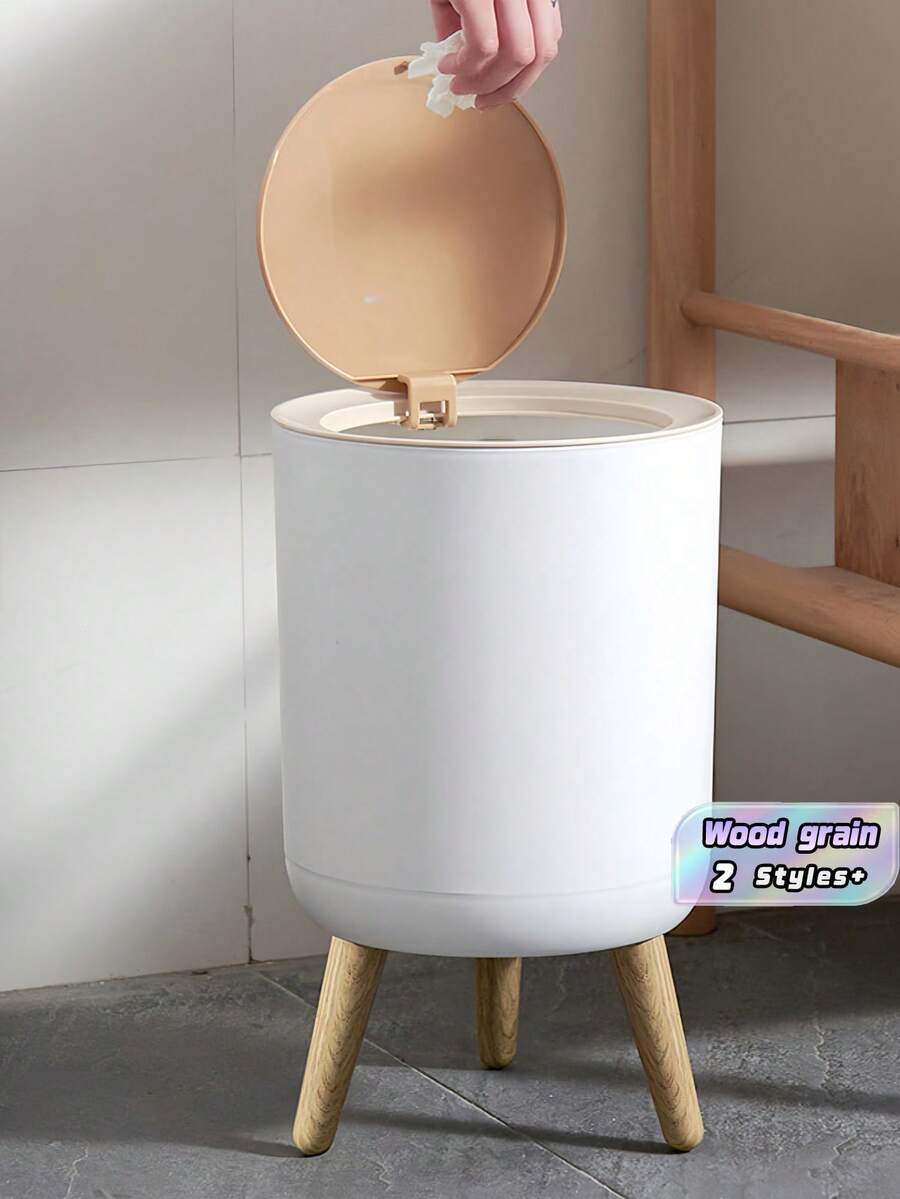 1Pc White Portable Plastic Trash Can With Lid, Kitchen Compost Bin, Light Luxury Fashion Trash Can, Suitable For Kitchen, Bathroom, Dormitory, Office, School, Home, Household Items 19.5*10.8Cm/22Cm*36.3Cm Two Sizes Available - White - View 1