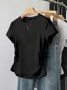 Resyla Women's Casual Minimalist Round Neck Short Sleeve T-Shirt, Suitable For Summer Daily Wear - Multicolor - View 4