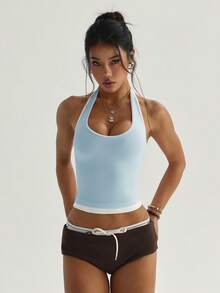 Dewbera Dewbera 女款無縫瑜伽性感運動休閒背心 健身房淺藍色與白色 夏季 - 淺藍色 - 查看 3