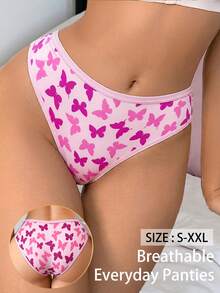 SHEIN 1 chiếc quần lót bikini nữ in họa tiết bướm thoải mái - Hồng - Xem 5