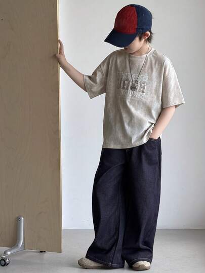 DAZY Quần jeans dài dáng suông, túi xéo, màu denim tối, thời trang dành cho bé trai tuổi teen.