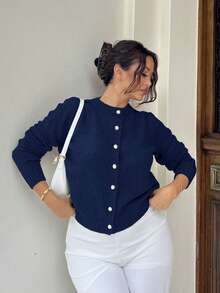 NegzBox Women's Minimalist Versatile Elegant Cardigan Fall Winter Cloth For Women - Navy Blue - View 5