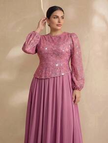 Graceveil Đầm thời trang cỡ lớn dành cho nữ, đính sequin và họa tiết hoa, kiểu dáng thắt eo. - Bụi hồng - Xem 5