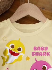 BABY SHARK X SHEIN 女婴/幼儿印花圆领短袖上衣 - 白色 - 查看 3