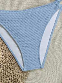 Kids Teen Girls White Spaghetti Strap Beige Textured Shell Decor Bikini Set, Summer Beach Party Vacation Backless Spaghetti Strap Triangle Swimsuit Set, Beach Swimwear Summer, Summer Beach, Holiday - Blue - View 7