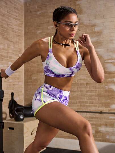 Powerista Áo ngực thể thao cổ tròn in họa tiết tie-dye dành cho nữ