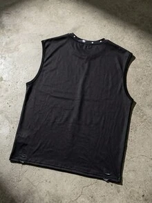 ROMWE MEN Street Life 朋克街头风无袖圆领背心，饰有做旧水晶印花，休闲夏季服饰 - 黑色 - 查看 2
