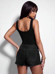 Normani Áo tank top nữ cổ vuông thiết kế đinh tán, dáng ôm, phong cách thường ngày. - màu đen - Xem 2