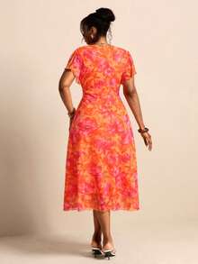 Elaquor Vestido de lunares con cuello en V romántico minimalista retro de talla grande para mujer - Multicolor - Ver 2