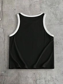 AXEPEAK Men's Contrast Trim Crew Neck Sleeveless Casual Versatile Tank Top, Summer - Black - View 8