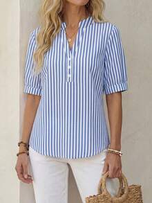 EMERY ROSE Camisa casual de mujer con patrón de rayas, adecuada para el verano - Multicolor - Ver 1