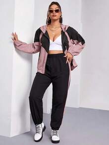 Flirla Cazadora con capucha con cremallera de color combinado con joggers - Multicolor - Ver 4