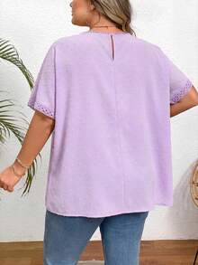 SHEIN CURVE+ 大码休闲度假纯色蝙蝠袖衬衫，夏季/乡村/海滩度假装/海滩装/沙滩服饰 - 淡紫色 - 查看 2