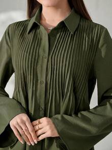 Veilorie Damen elegantes Set aus einfarbiger Bluse und Hose, 2-teilig - Armeegrün - Übersicht 7