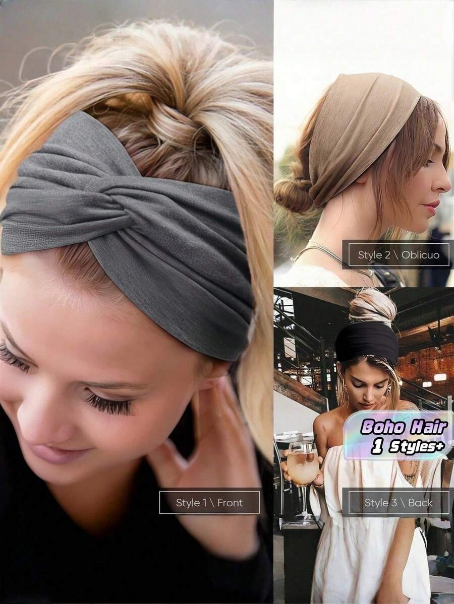1pc Pack Boho Turban Headbands For Women Extra Wide Knotted Hair Bands Fashion Hair Accessories Stretchy Comfortable Head Wraps Home Decor Autumn Fall Style - pink - View 1