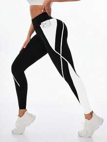 Exploreva Women's Contrast Color Pocket Sports Leggings - Multicolor - View 7
