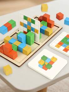 MINKOJA Kids Wooden 3D Block Battle Game Spatial Logic & Number Reasoning Puzzle With Challenge Cards Focus & Reaction Training Educational STEM Building Blocks Toy - Multicolor - View 4