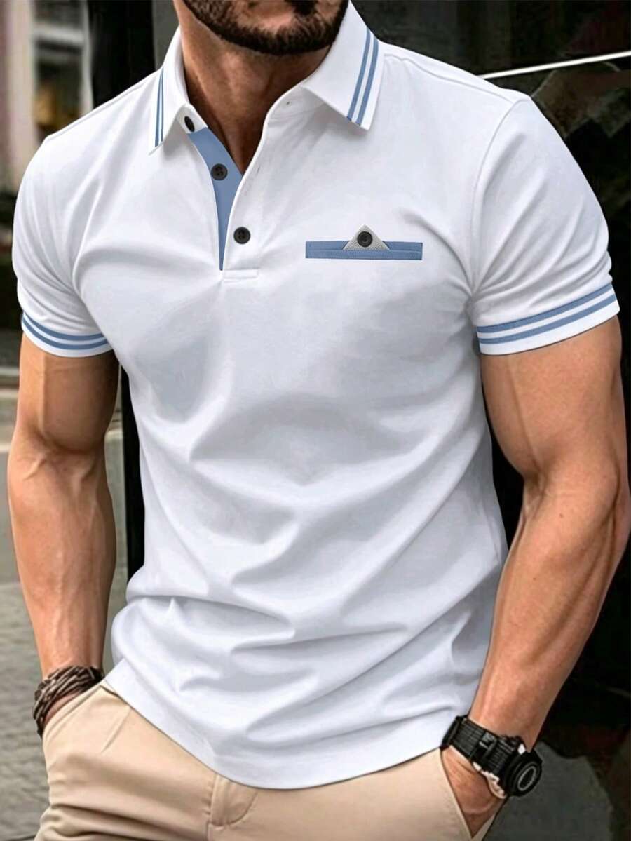 Calvornis 男士極簡印花短袖 Polo 衫 - 白色 - 查看 1