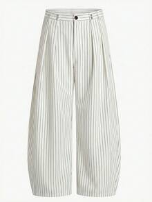 SWAVVY Pantalones holgados con rayas de moda para hombre - Blanco - Ver 2