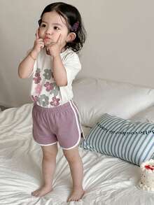 Dazy Kids Toddler Girls' Round Neck Sweet Floral Print Short Sleeve Casual Pajamas - Mauve Purple - View 4