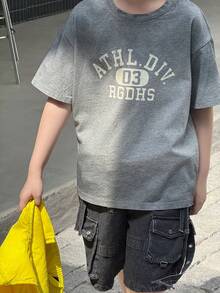 Dazy Kids 水洗渐变色圆领字母印花大童T恤 - 灰色 - 查看 4