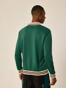 Tonviero Men's Casual Daily Contrast Trim Collar Long Sleeve Sweatshirt, Autumn Sweats Shirt 90s Sporty Sweater Men Polo Shirts Long Sleeve New Year Green Sweatshirt For Men Polo SweaterDaily Leisure, Weekend Trips, Outdoor Activities, Travel Expeditions, Relaxed Work Environments Or Semi-Formal Occasions,Boyfriend/Husband Gift, Anniversary Gift Christmas Outfits - Green - View 2