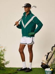 Tonviero Pantalones cortos deportivos 2 en 1 para hombre de verano con cintura con cordón y ribete de contraste, para gimnasio y deportes - Blanco - Ver 3