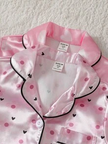 SHEIN 4件套花卉爱心印花女童幼儿开衫睡衣套装 - 淺粉色 - 查看 3