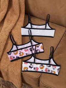 HARRY POTTER X SHEIN 3pcs/Set Tween Girls' Training Bras, Student Teens' Super Short Camisole Tops, Children Anti-Exposure - White - View 2