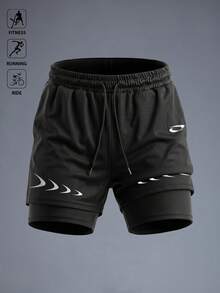 Acti Log Men's Geometric Print Drawstring Waist Double Layer Sports Shorts, Gym, Holiday - Multicolor - View 1